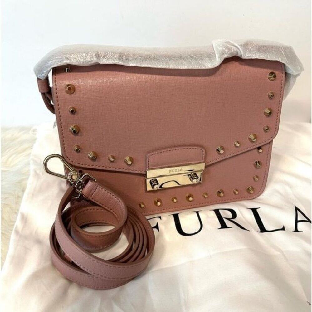 Furla Medium Julia Studded Dusty Pink Leather Bag New with tag